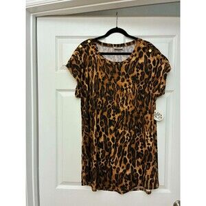 Jolie & Joy Leopard Dress 1X Plus Size Brown Animal Print Tunic NWT